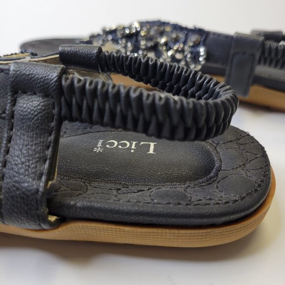 SIZE 8 Black Glitter Embellished Sandals Cushioned Flats Slippers (Size 39) - Picture 3 of 14